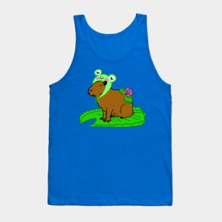 Capybara Sitting on a Lily Pad.. .In a Froggy Hat Tank Top